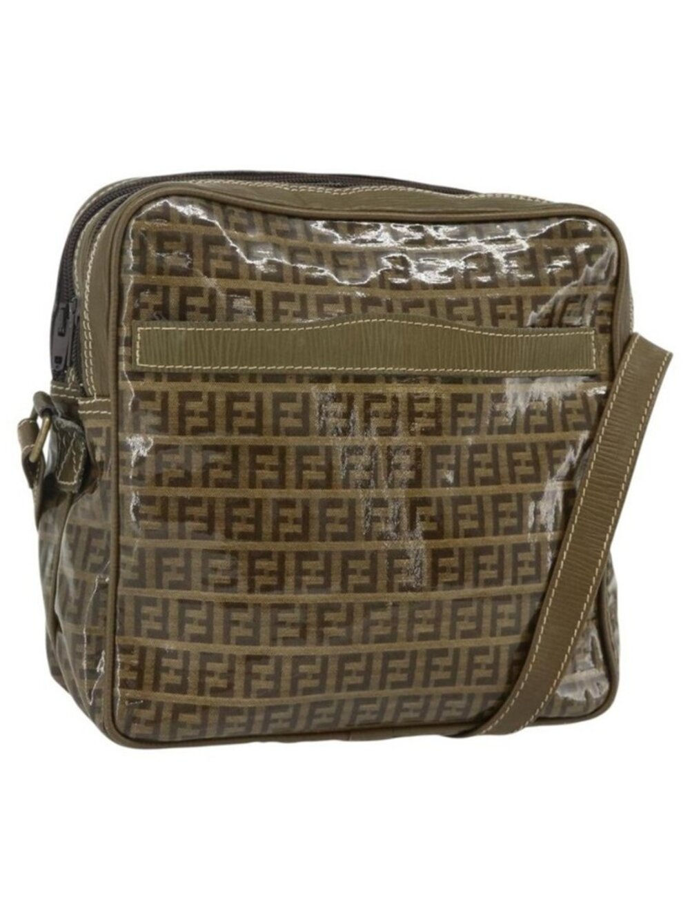 Authentic FENDI Zucchino Canvas Shoulder Bag Beige Gold